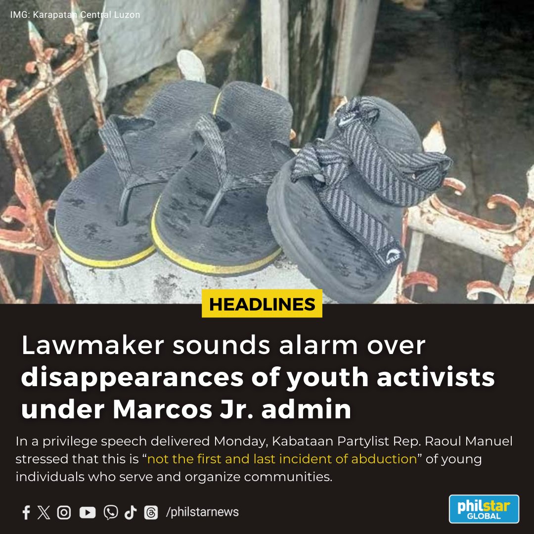 THIS IS NOT THE FIRST AND LAST CASE OF YOUTH ABDUCTION UNDER MARCOS JR. ADMIN

According to Kabataan Partylist Rep. Raoul Manuel, there have been at least 15 cases of abductions of community organizers and activists since Marcos assumed office in June 2022. Of those, eight were