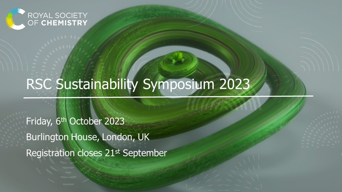 📅 Date for your diary! Join us at Burlington House on 6 October for our #RSCSustainabilitySymposium and discover insights from #RSCSustainability Editorial Board members on sustainable technologies & cleaner chemical solutions.

Register by 21 September: rsc.li/RSCSus-symposi…