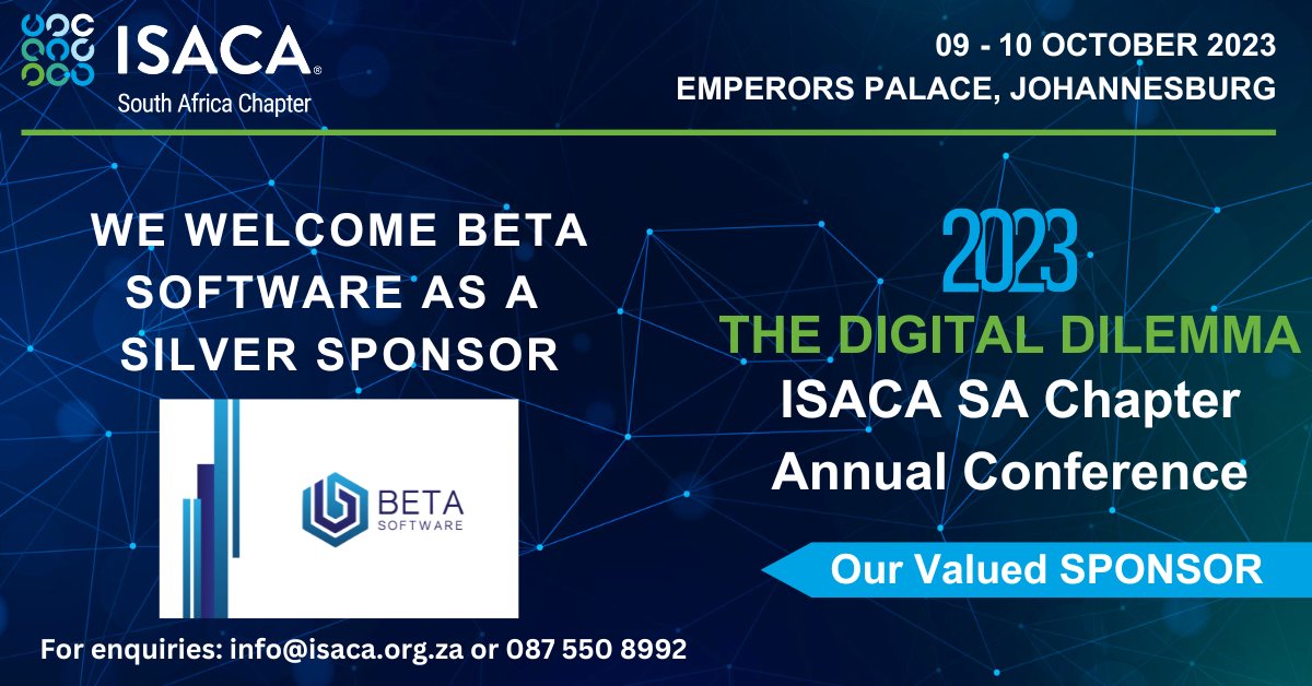 Isacaza's tweet image. We are delighted to introduce Beta Software as a Silver Sponsor for the upcoming ISACA SA Chapter Conference. Their dedication to technological advancement and commitment to excellence align seamlessly with the values of our community.

#betasoftware #isacasa #sponsorhip