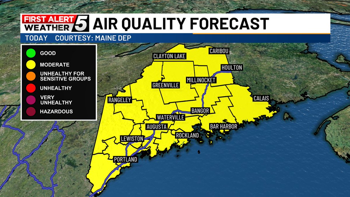 Smoke from the Canadian wildfires will cause elevated particle pollution levels across the state today resulting in moderate air quality statewide. If you are sensitive to this... today will be a day to take it easy and not over exert yourself. #firstalert #mewx