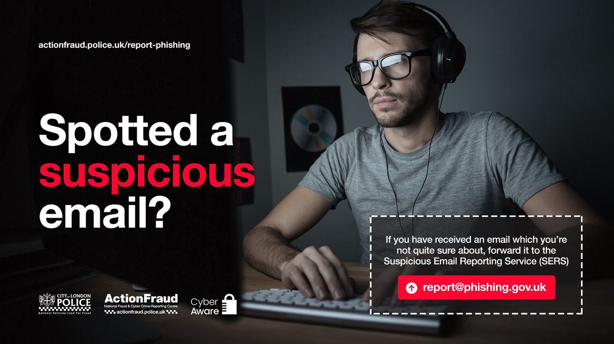 Received an email which you’re not quite sure about?  Is it asking you to login to your account, or maybe to "confirm" your payment details? 

If you are suspicious, you should report it by forwarding the email to: Report@phishing.gov.uk #CyberProtect