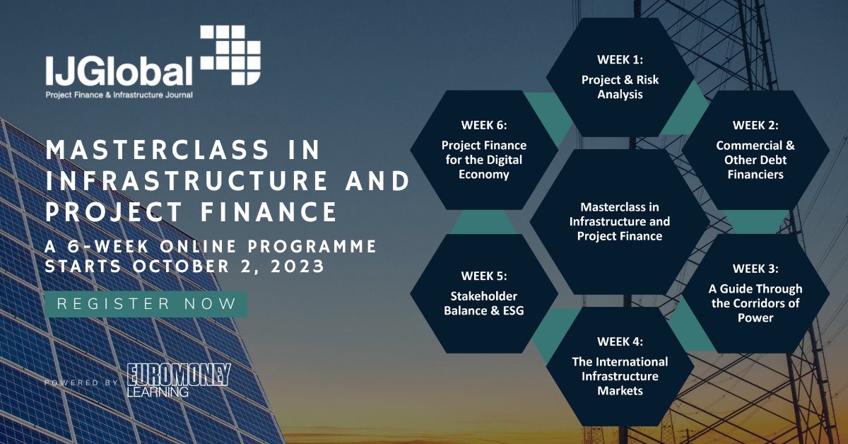 The IJGlobal Masterclass in #Infrastructure and #ProjectFinance is fast approaching. Don't miss your opportunity to gain the skills to navigate potential pitfalls and make informed decisions for successful outcomes in #infrastructurefinance. Register here: spr.ly/6017PXiBt