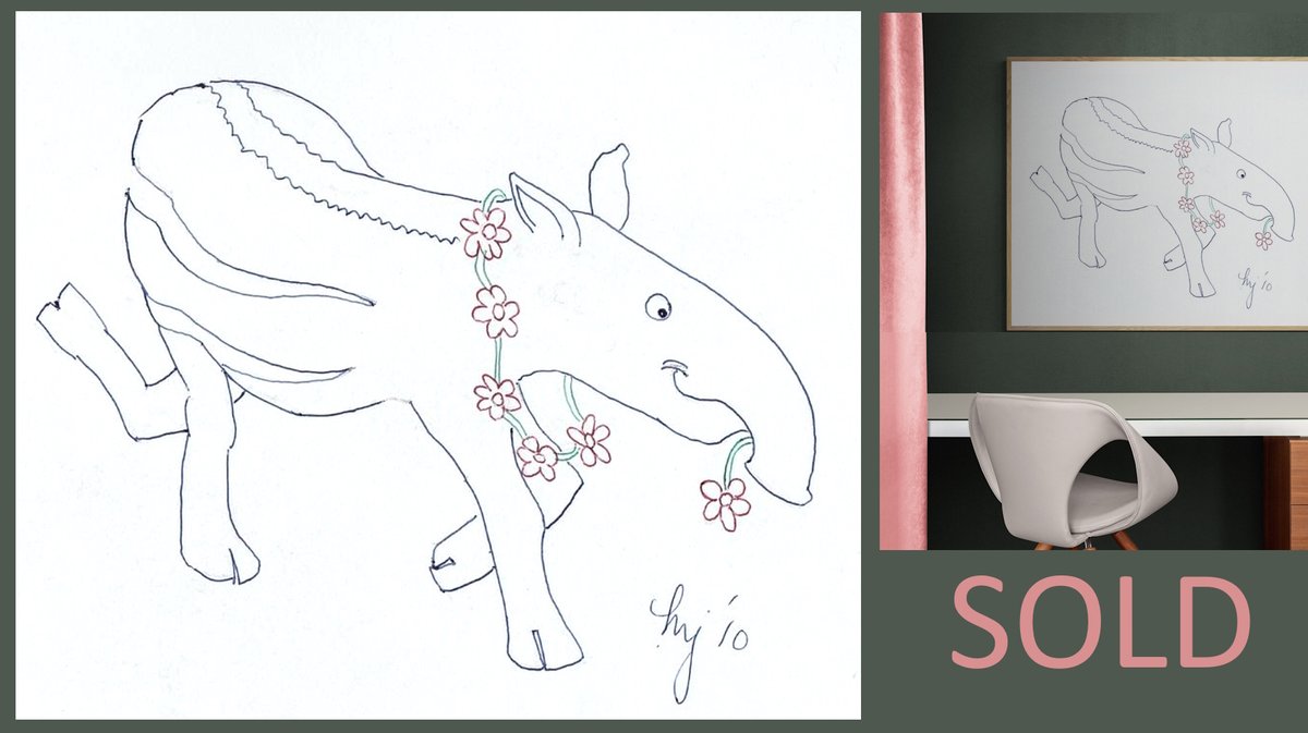 SOLD: Thanks very much to Lyle in Squaw Lake for purchasing a print of this Tapir cartoon mike-jory.pixels.com/featured/tapir… #tapir #tapircartoon #buyintoart #AYearForArt #flowers #flowernecklace