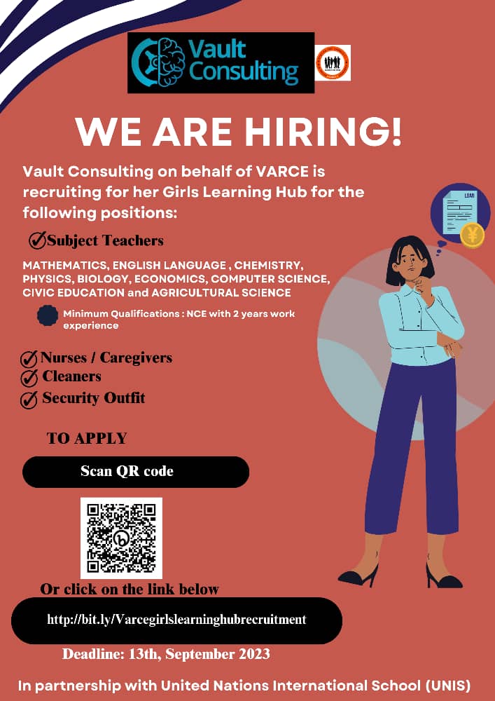 VARCENigeria's tweet photo. Vacancy!!!

Vault is recruiting on behalf of VARCE for her Girls Learning Hub for the following positions (see flyer) 

Apply by scanning the barcode on the flyer or click the link below: 
https://t.co/6D4yUPIdFQ

Female applicants are strongly encouraged to apply. https://t.co/Cj6dO3Luxv
