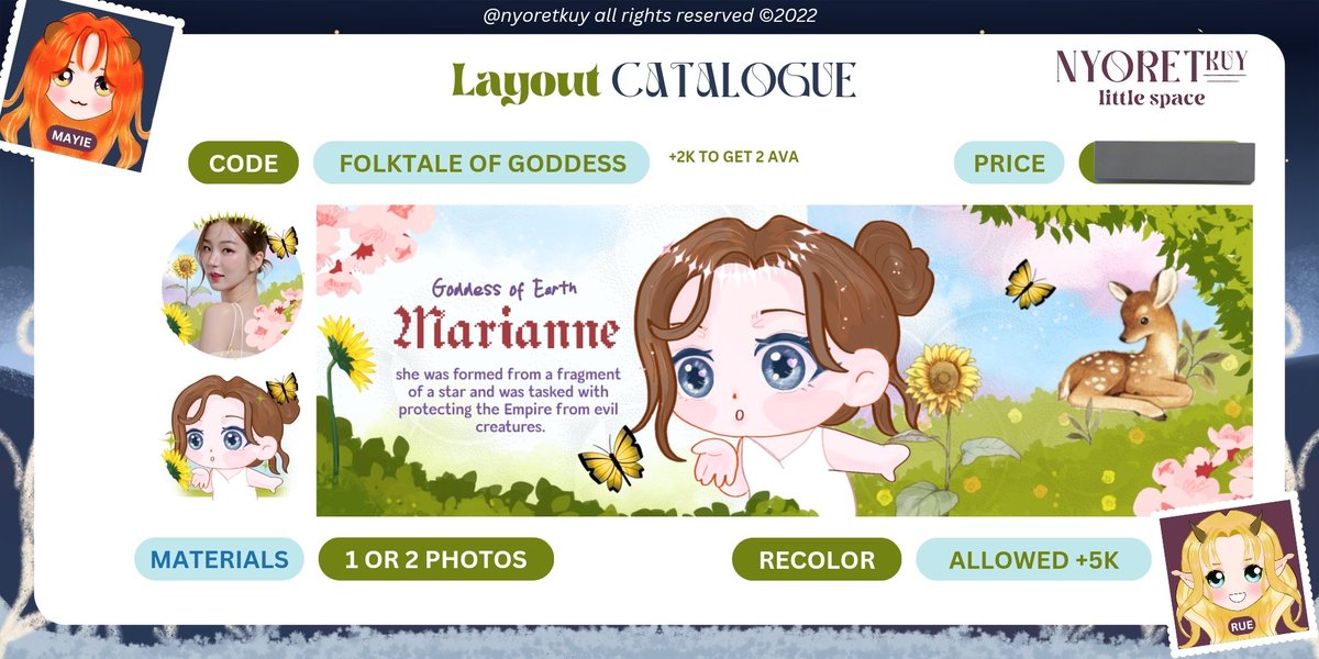 Minta RTnya apa boleh? 🥺👉🏻👈🏻

Aku berencana mau buat ready stock dari katalogku yang berjudul Folktale of Goddess. Bisa untuk cwk dan juga cwk! Kira-kira chara yang paling banyak dicari siapa ya? Atau ada yang mau nitip? 👉🏻👈🏻

#zonauang #zonajajan