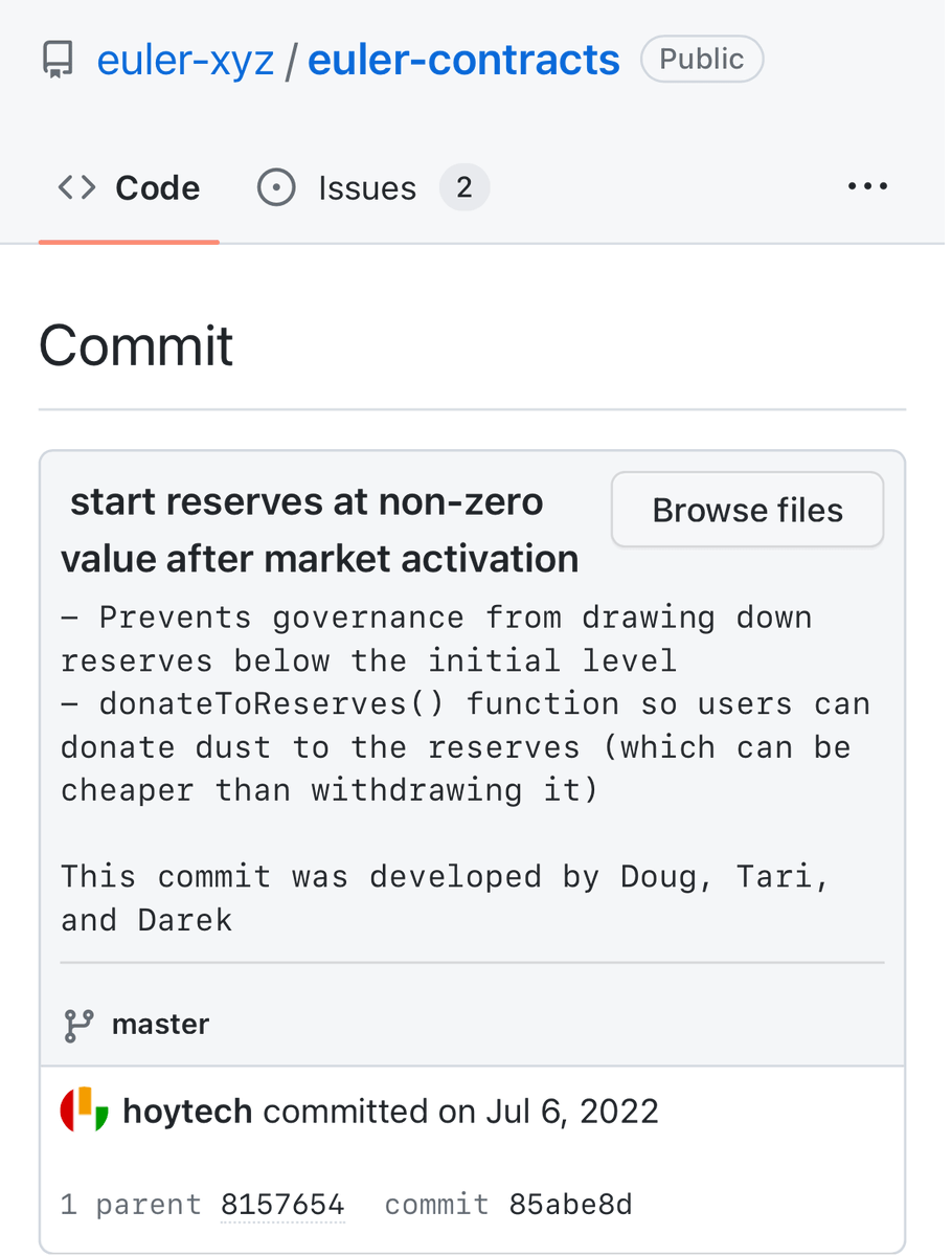 kankodu's tweet image. How I Unknowingly Caused the $200M Euler Hack 🧵👇

TL;DR: The fix for a bug that I reported ended up introducing a function responsible for the hack!