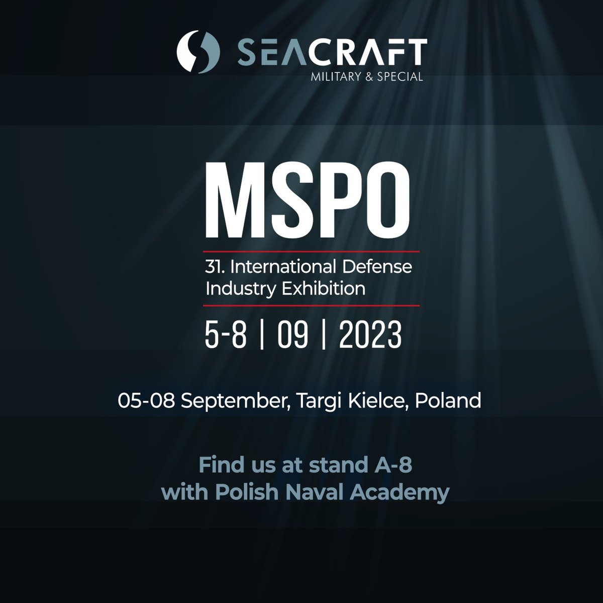 Seacraft_MS's tweet photo. #MSPO2023 in Kielce, Poland is the biggest defence exhibition in central and eastern Europe. The event will be held on 5-8 of September. 
Seacraft products line will be presented there. Together with @Akademia_MW, we cordially invite all interested parties to visit our stand A-8 https://t.co/gbu8QXYIR0