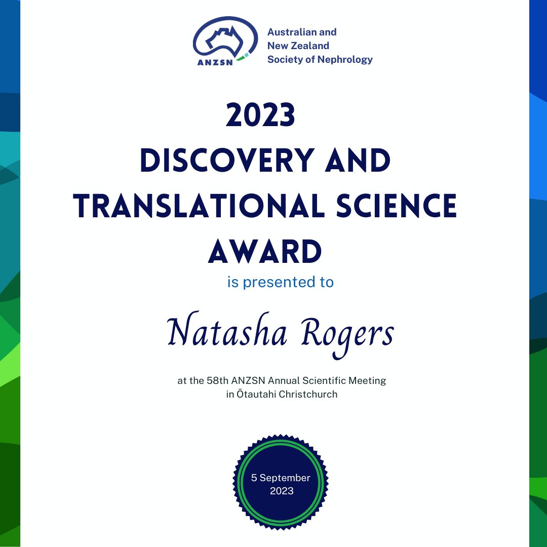 Congratulations to Natasha Rogers @NMRogers2017 for being awarded the Discovery and Translational Science Award for her presentation 'Thrombospondin-1 is a novel target driving type 4 cardiorenal syndrome'