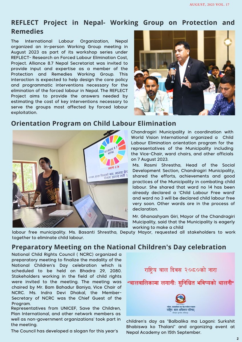 Alliance87Nepal's tweet photo. We are delighted to connect with you through our monthly newsletter for August 2023.
#saynotochildlabor #stopchildlabour #stophumantrafficking https://t.co/ETrdV1JJEd