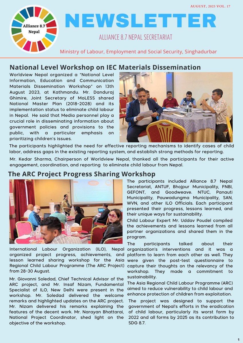Alliance87Nepal's tweet photo. We are delighted to connect with you through our monthly newsletter for August 2023.
#saynotochildlabor #stopchildlabour #stophumantrafficking https://t.co/ETrdV1JJEd