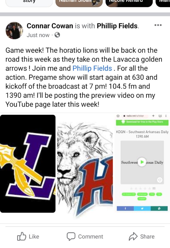 Game week for Horatio as they travel to Lavacca! Pregame at 630, kickoff at 7 pm! <a href="/SWARSports/">SW Arkansas Sports</a> <a href="/KDQN921/">#1 Country 92.1</a>