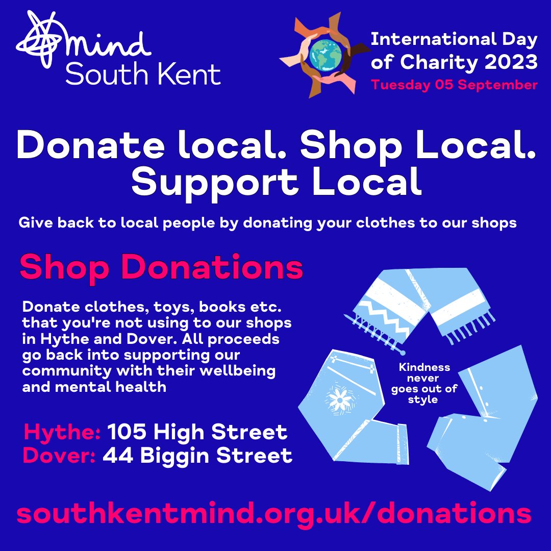 SouthKentMind's tweet photo. Unable to make a monetary donation? Please bring your clothes to our #charityshops in #Hythe  and #Dover As a local, independent charity we are truly grateful any support you are able to give at this time. 

➡️Find out more about South Kent Mind at: https://t.co/ShgV1cFTHy https://t.co/Bx1s9Wn55k