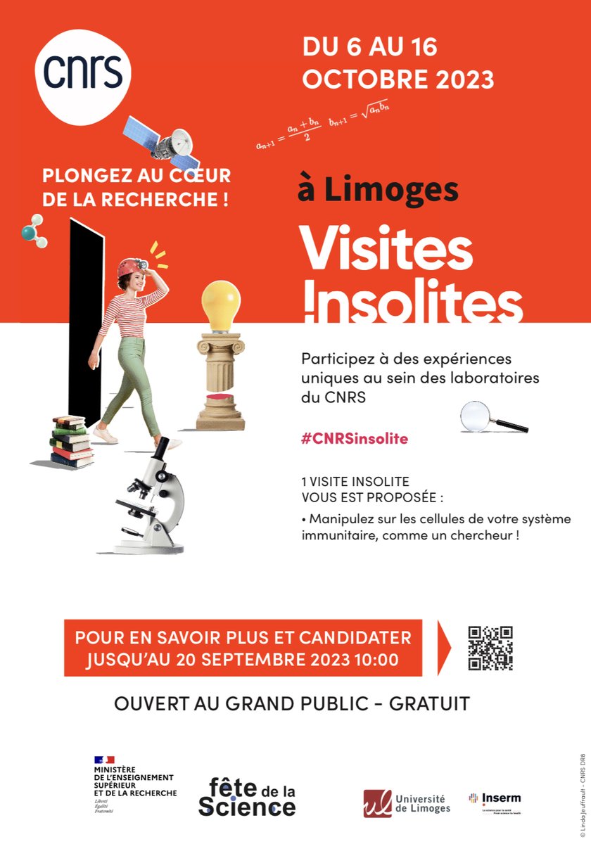 Ne manquez pas la visite !nsolite du @CRIBL_Lab, inscrivez-vous et venez manipuler comme un chercheur en #immunologie!
ℹ bit.ly/3qQvlf2

Les #CNRSinsolite sont organisées par le @CNRS dans le cadre de la @FeteScience #FDS #FDS2023 
@20Minutes @USBEKetRICA @sup_recherche