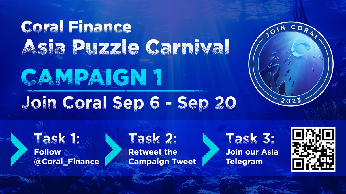 🧩 Ready to unlock the first piece of the puzzle in the Coral Finance Asia Puzzle Carnival?

🪙 Complete the tasks on Galxe in Campaign 1 to earn your first OAT out of 5.

📅 Campaign 1 runs from Sept 6th to Sept 20th.

Join now! 🌐 #CoralFinance
galxe.com/CoralFinance/c…