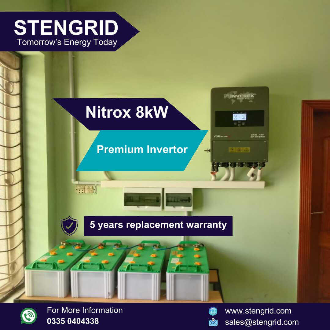 StenGrid's tweet photo. 10kW Smart Hybrid Solar System Installed at Canal View Lahore

𝐃𝐞𝐭𝐚𝐢𝐥𝐞𝐝 𝐒𝐩𝐞𝐜𝐢𝐟𝐢𝐜𝐚𝐭𝐢𝐨𝐧:
✅𝗜𝗻𝘃𝗲𝗿𝘁𝗲𝗿: Nitrox 8kW premium Inverter
✅𝗣𝗮𝗻𝗲𝗹𝘀: 18 Panels Longi
✅Net Metering: As per LESCO standards installation only in 10 days. https://t.co/efYKF2UyhB