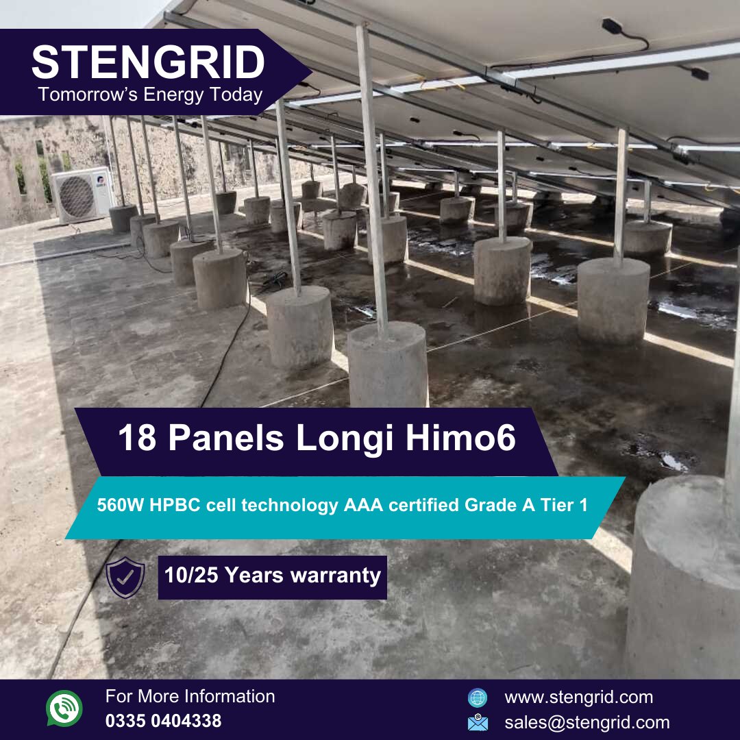 StenGrid's tweet photo. 10kW Smart Hybrid Solar System Installed at Canal View Lahore

𝐃𝐞𝐭𝐚𝐢𝐥𝐞𝐝 𝐒𝐩𝐞𝐜𝐢𝐟𝐢𝐜𝐚𝐭𝐢𝐨𝐧:
✅𝗜𝗻𝘃𝗲𝗿𝘁𝗲𝗿: Nitrox 8kW premium Inverter
✅𝗣𝗮𝗻𝗲𝗹𝘀: 18 Panels Longi
✅Net Metering: As per LESCO standards installation only in 10 days. https://t.co/efYKF2UyhB