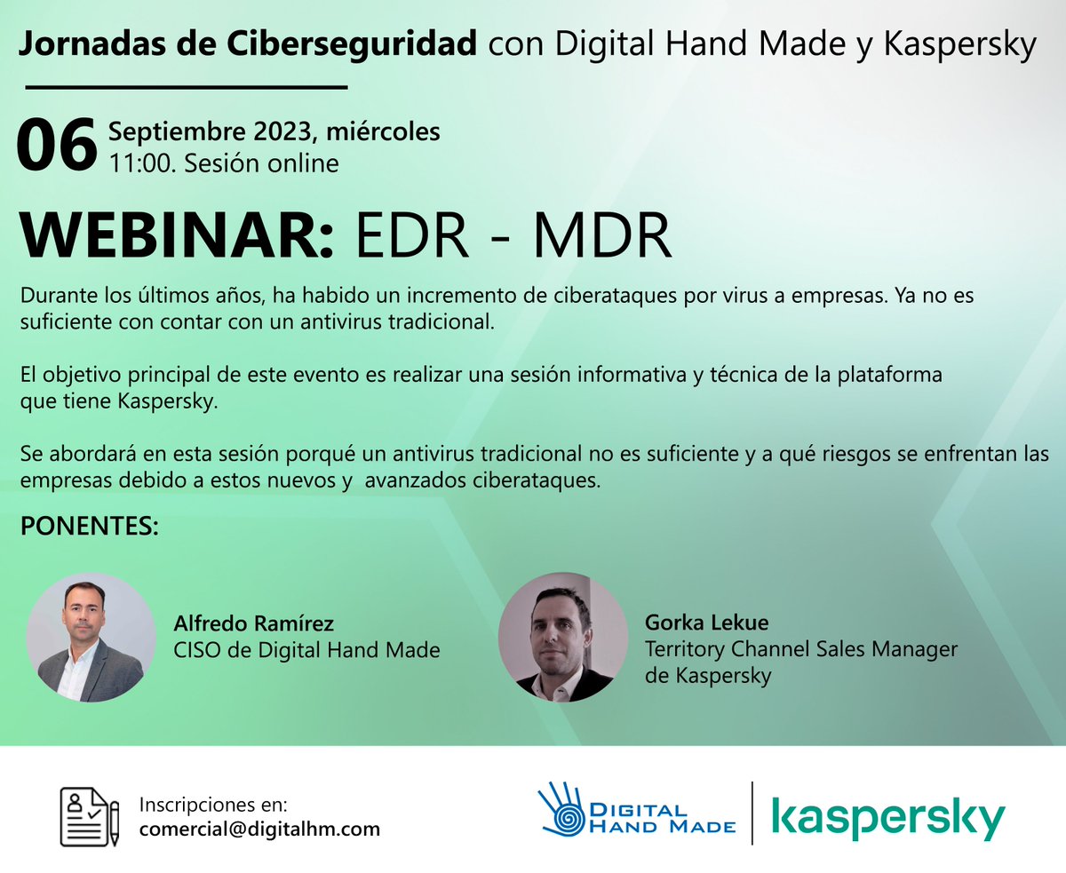 Último día de inscripción: Webinar EDR - MDR 👇
lnkd.in/dgyatwK6