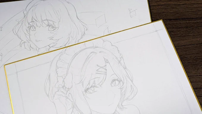 真面目に描いている松永涼さんはこれから色塗り色紙はもうちょっとで下書きが終わりそう遅筆過ぎて申し訳ないなんだ 