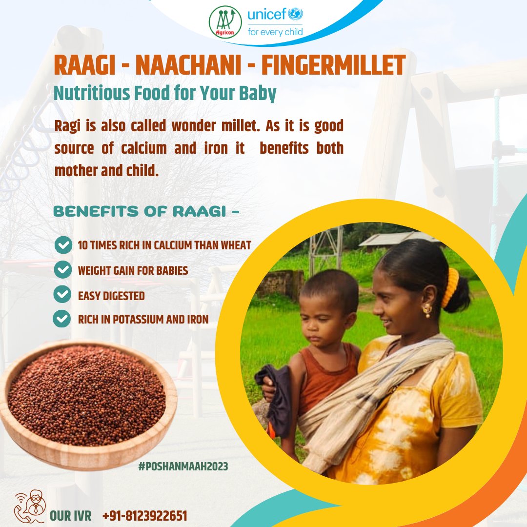 agriconsamiti's tweet photo. #Raagi, a nutrient-rich grain, benefits a 6-month-old with iron, calcium, and fiber. It aids digestion, prevents anemia, and offers a gluten-free protein source, ideal for introducing in baby's diet.
#poshanmaah2023 #NutritionMonth #HealthyEating #NutritionEducation https://t.co/qLD64URrYw