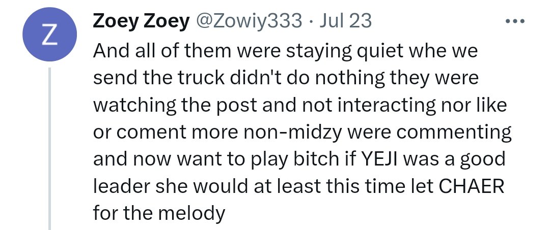 caneveryonejust's tweet photo. Just to be clear, you'll blame Yeji for when members don't get something but I've yet to see you thank Yeji when the members do get things? Bc if you truly believe that Yeji's responsible for these things, then shouldn't it go both ways? Where are your thank you notes, Zoey Zoey? https://t.co/3C9hT93bho