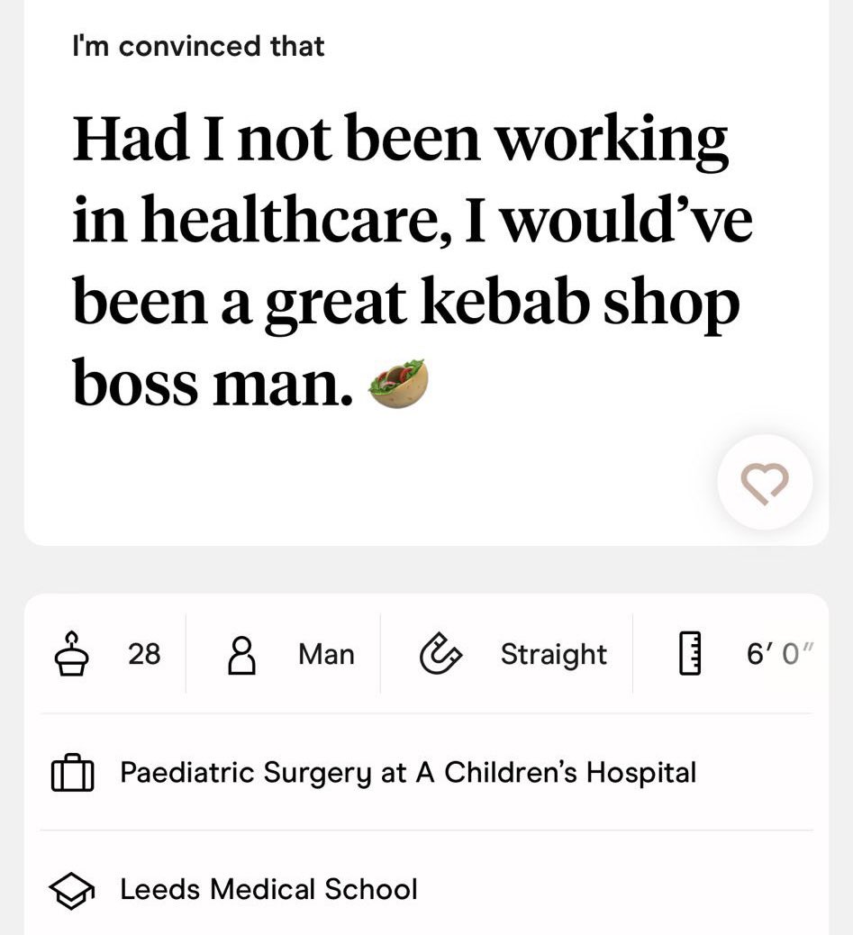 Dr_Done_'s tweet image. Anyone want to make a guess at the occupation of the owner of this Hinge profile?

(As if misleading patients wasn’t bad enough 🥲)