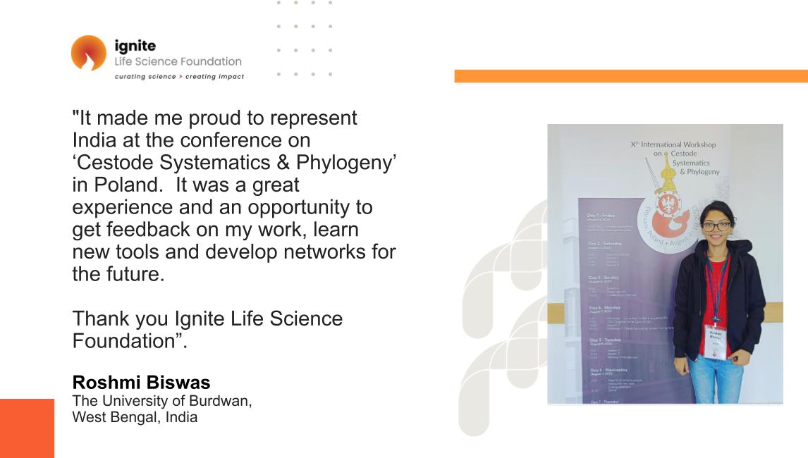ignitelsf's tweet photo. Roshmi from The University of Burdwan is our most recent recipient of the Eklavya-Ignite Travel Grant.
As always, thank you Eklavya Education Foundation and Sunil Handa for supporting us in our endeavour to promote and encourage good science.
#ignitelifesciencefoundation #science https://t.co/I00GFXirhx