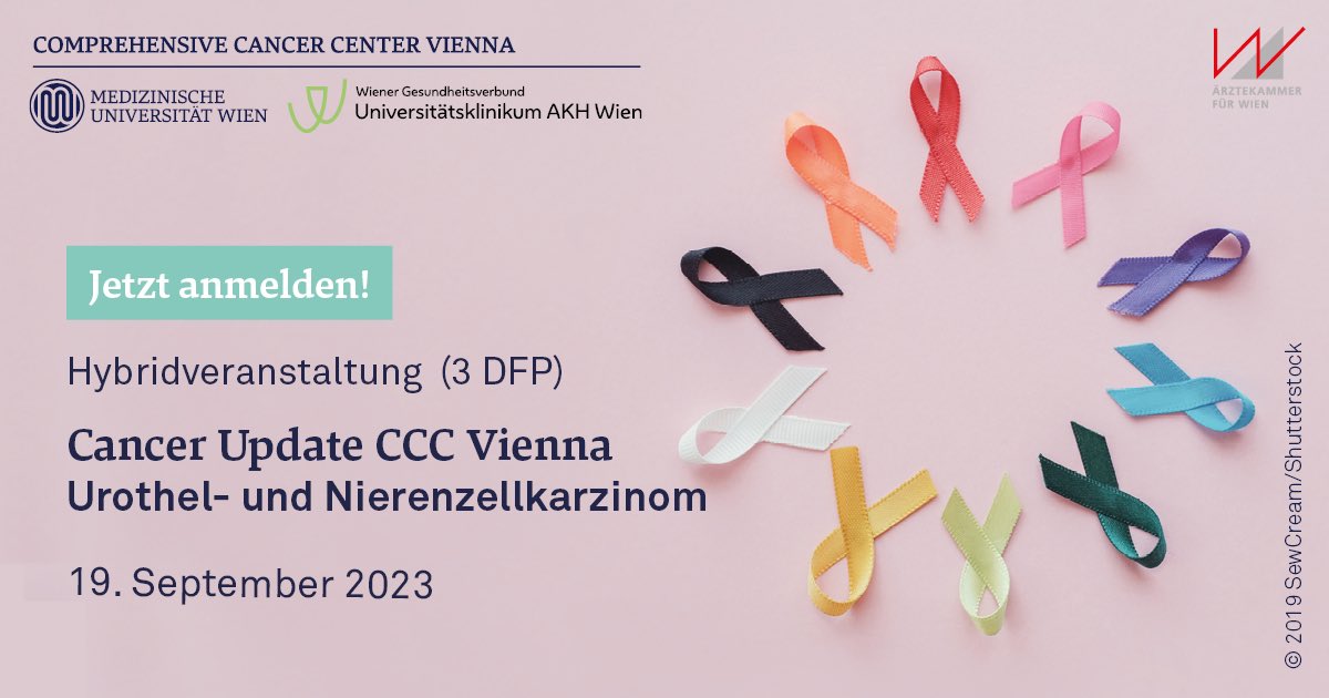 Comprehensive Cancer Center Vienna (CCC) (@cccvienna) on Twitter photo ➡️ Fortbildung (3DFP): #Urothelkarzinom und #Nierenzellkarzinom,
Cancer Update CCC Vienna,
📌19. 9. 2023, 17 Uhr, (Van Swieten Saal der MedUni Wien und online)
<a href="/DrShariat/">Shahrokh F. Shariat</a> <a href="/schmidingerRCC/">Manuela Schmidinger</a> Gregor Goldner, <a href="/KilianGust/">Kilian Gust</a> <a href="/DavDandrea/">David D'Andrea</a> <a href="/ozsoymeh/">Mehmet Özsoy</a>
Info: ccc.ac.at/lehre/ccc-canc…
#CCCVienna ➡️ Fortbildung (3DFP): #Urothelkarzinom und #Nierenzellkarzinom,
Cancer Update CCC Vienna,
📌19. 9. 2023, 17 Uhr, (Van Swieten Saal der MedUni Wien und online)
<a href="/DrShariat/">Shahrokh F. Shariat</a> <a href="/schmidingerRCC/">Manuela Schmidinger</a> Gregor Goldner, <a href="/KilianGust/">Kilian Gust</a> <a href="/DavDandrea/">David D'Andrea</a> <a href="/ozsoymeh/">Mehmet Özsoy</a>
Info: ccc.ac.at/lehre/ccc-canc…
#CCCVienna