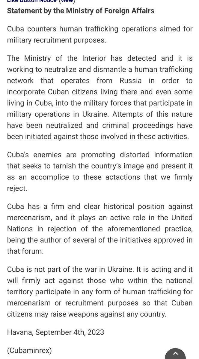 yarotrof's tweet photo. Cuba says it broke up a ring recruiting Cubans as mercenaries to fight for Russian troops in Ukraine. Unusual step to go so public against Moscow. https://t.co/qi6IGh7sGE