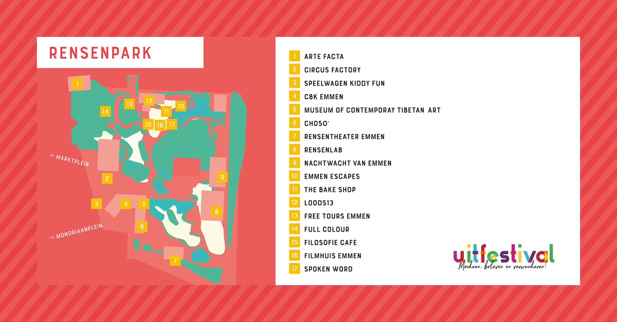 Zaterdag 9 september vindt het Uitfestival plaats!  
Samen met partners en deelnemers uit het culturele veld van Emmen, waaronder <a href="/AtlasEmmen/">ATLAS Theater</a> en <a href="/Rensenparkemmen/">Rensenpark Emmen</a>, hebben wij een groot en gevarieerd programma in elkaar kunnen zetten. Het belooft een feestje te worden!🥳