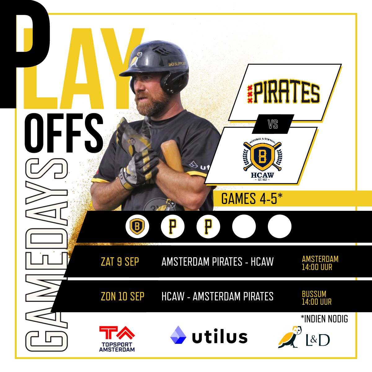 Let’s go Pirates! Fight on!

Livestream link youtube.com/@knbsb2988/str…
Tickets via link
eventbrite.nl/e/tickets-amst…

#FightOn 
#piratesofthediamond
#letsgopirates
#gamebygame
#luckydayhoofdklassehonkbal #playoffs2023
#knbsb #amsterdampirates
