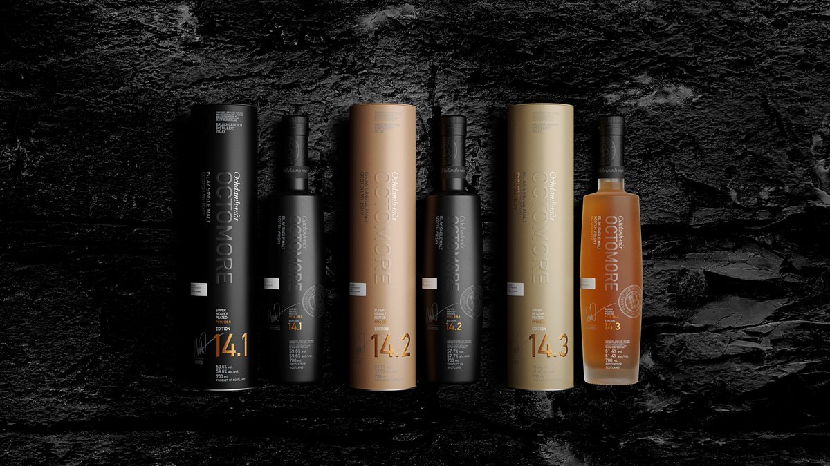 Bruichladdich's tweet photo. Introducing the Octomore 14 series.
Explore the next trio in our super-heavily peated single malt range. Available now via https://t.co/EVN0TxStEx and at specialist whisky retailers.
Here's to defying perceived whisky wisdom...
#Octomore14 #Octomore https://t.co/VecJyWXz99