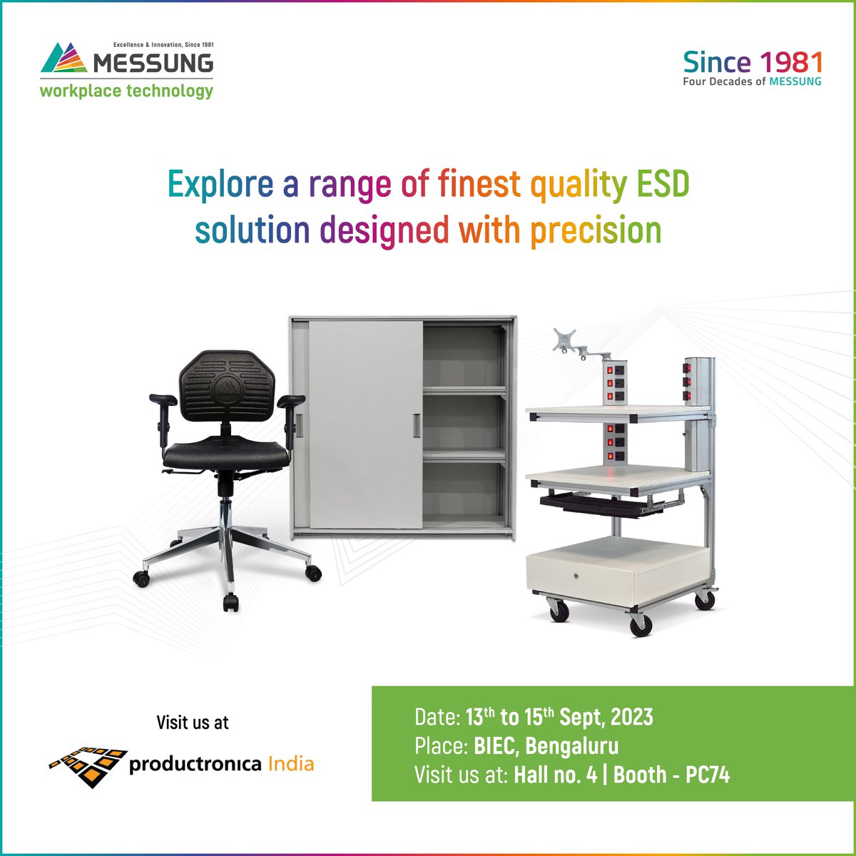 Explore the finest ESD solutions designed and manufactured by expert engineers only at Productronica 2023 on September 13th and 15th.   #Productronica2023 #productronica #automationexpo #expo2023 #Technology #Exhibition2023 #esdworktable #esdtable #AFMworktable #volumetricesd