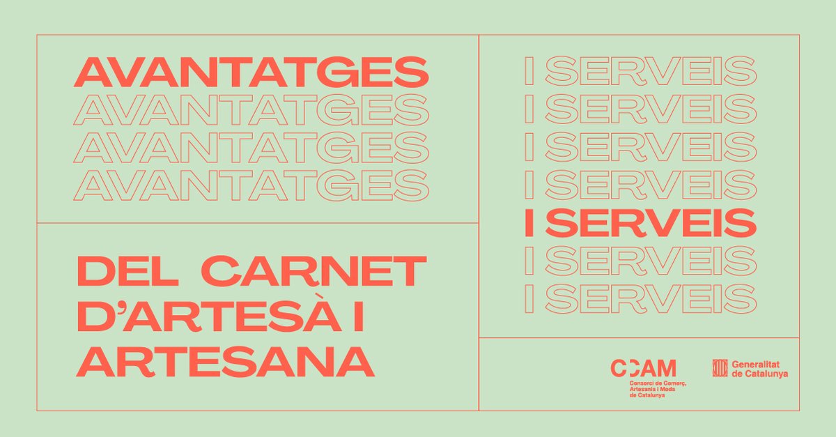 ccamcat's tweet photo. #Sapsque per tenir el carnet d'artesà/na tens un un munt d'avantatges en serveis empresarials?
Consulta els descomptes en formació, assegurances, consultoria, comunicació gràfica, impressió, materials...👉https://t.co/q70ZNqRXyd https://t.co/fDqAdy6ijX