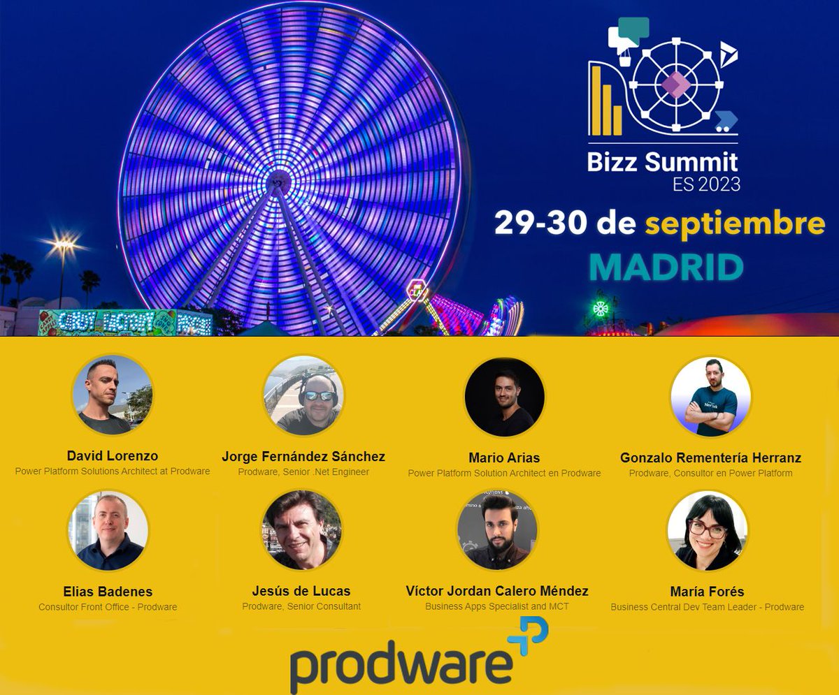 ProdwareES's tweet photo. Consigue tu entrada para #BizzSummit2023 donde podrás asistir a todas las sesiones de nuestros compañeros de #Prodware: @dlorenzolop, @jorgefdezsa, @PowerPlatformC, @GonzaloRemente1, María Forés, @errante, Jesús de Lucas y @victorjordancm 
➡️ https://t.co/pujoq6HSsa
@bizzsummites https://t.co/OvrcAwiaRG