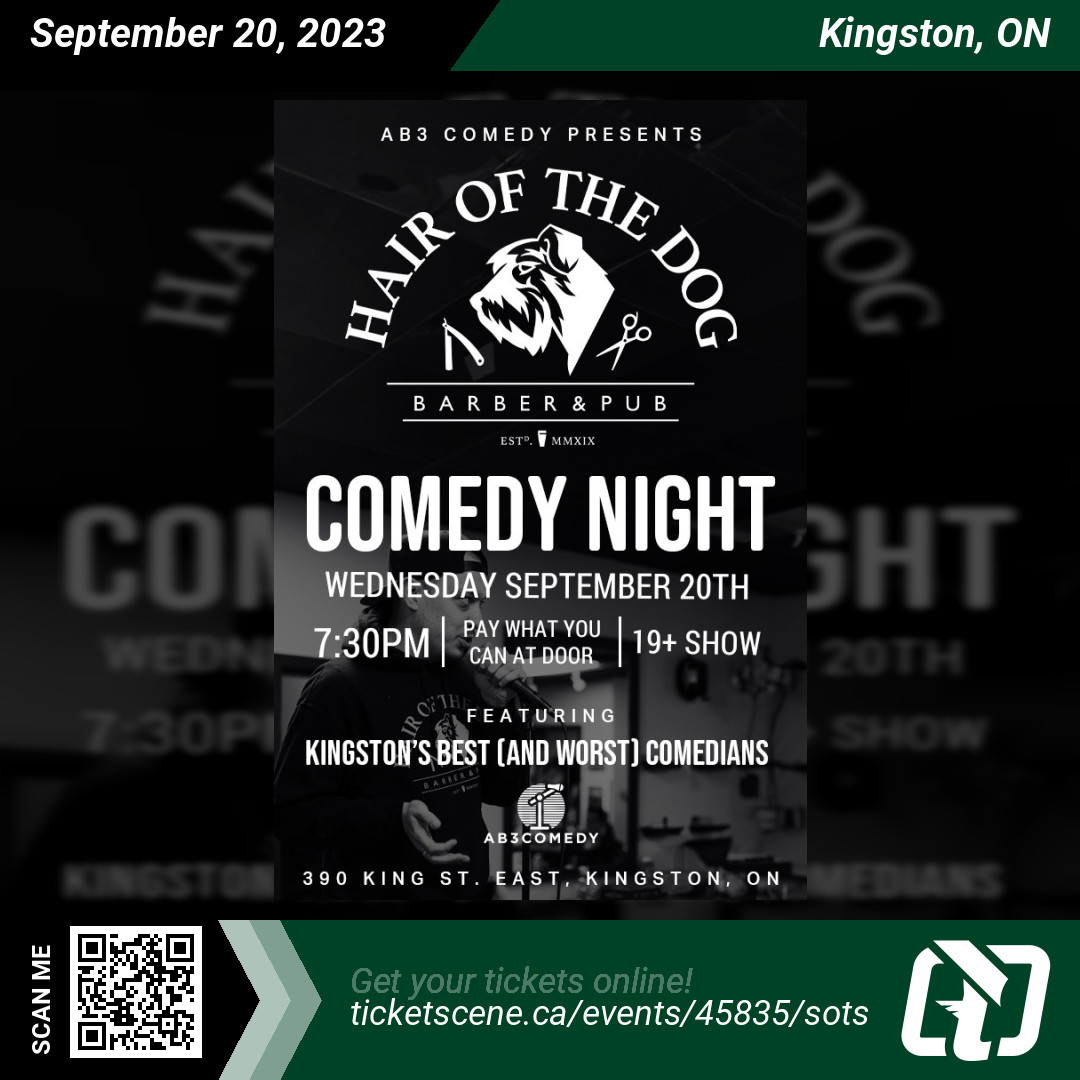 <a href="/AB3Comedy/">Al Babcock</a> &amp; Enemies will be performing at Hair of the Dog Barber &amp; Pub inc. on Wednesday, September 20, 2023 at 7:30 pm
Get your tickets online ticketscene.ca/events/45835/s…
#kingston #tickets #events
