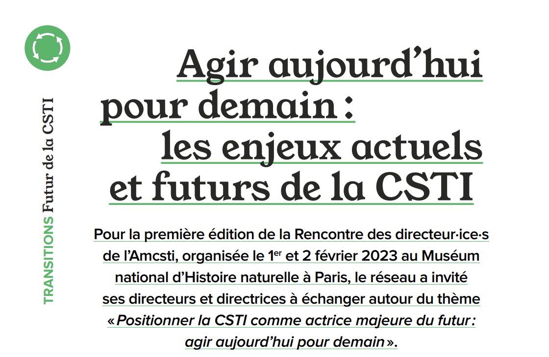 #BulletinAMCSTI

𝗔𝗴𝗶𝗿 𝗮𝘂𝗷𝗼𝘂𝗿𝗱’𝗵𝘂𝗶 𝗽𝗼𝘂𝗿 𝗱𝗲𝗺𝗮𝗶𝗻 : 𝗹𝗲𝘀 𝗲𝗻𝗷𝗲𝘂𝘅 𝗮𝗰𝘁𝘂𝗲𝗹𝘀 𝗲𝘁 𝗳𝘂𝘁𝘂𝗿𝘀 𝗱𝗲 𝗹𝗮 𝗖𝗦𝗧𝗜
Retour des débats sur les enjeux stratégiques #CSTI et sur les défis futurs.

La synthèse est restituée ici : amcsti.fr/bulletin/agir-…