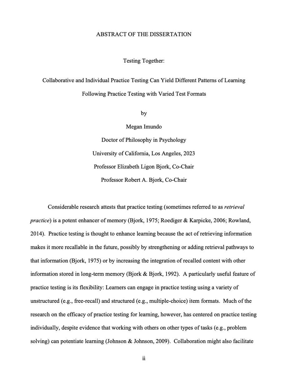 TeacherToolkit's tweet image. 🚀 This new research evidence suggests that testing TOGETHER can benefit learning in (labs and) classrooms!

It's a win for those who love #RetrievalPractice evidence, and also a win for those who teach using collaborative learning / group work.

🔬 Collaborative and Individual