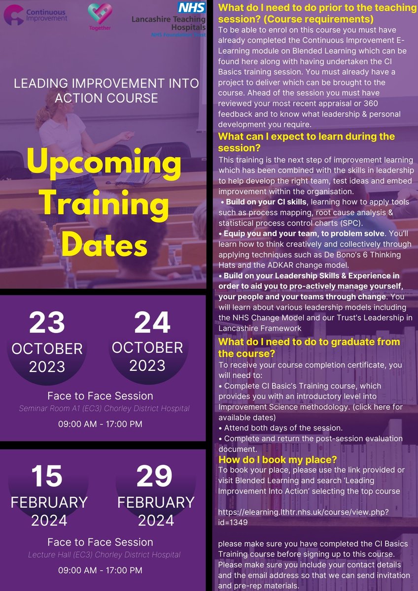 💥LEADING IMPROVEMENT INTO ACTION💥 The CI Team are joining with the OD Team to bring you their exciting new improvement and leadership training course! 🎉 It's a 2-day face to face delivered course with our next sessions on Monday 23rd and Tuesday 24th October 2023 🤓