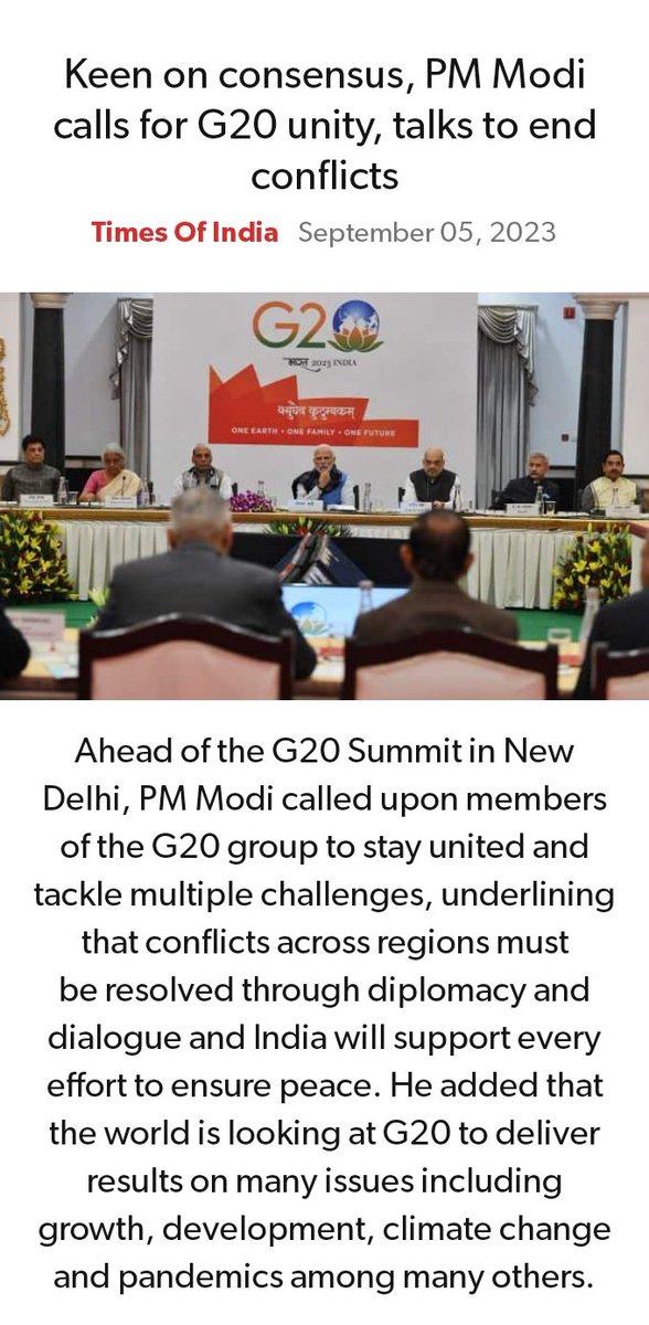Margaba09909989's tweet photo. Keen on consensus, PM Modi calls for G20 unity, talks to end conflicts https://t.co/wQee1OzkU6