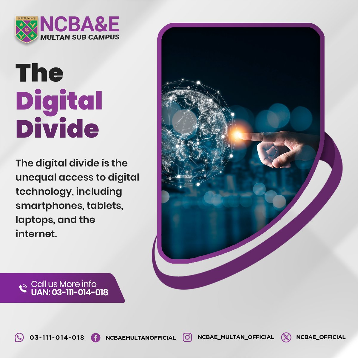 Did You KNow the 𝗱𝗶𝗴𝗶𝘁𝗮𝗹 𝗱𝗶𝘃𝗶𝗱𝗲 is the unequal access to digital technology, creating disparities in information access and opportunities. i's a gap tin digital access based on factors like income, education, and geography.

#DidYouKnow #TeachToLearn #NCBAEUniversity