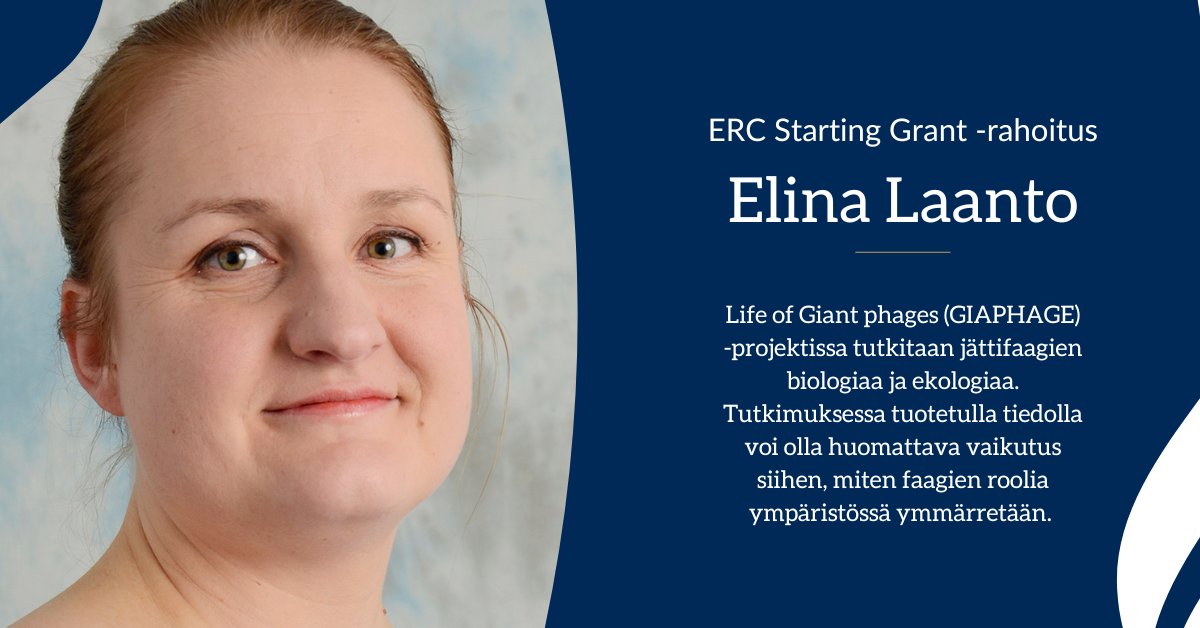 Onnea Elina! 👏 Bio- ja ympäristötieteiden laitoksen tutkijallemme Elina Laannolle myönnettiin ERC Starting Grant -rahoitus. Hankkeessa tutkitaan bakteereja infektoivia viruksia ja niiden roolia elämän monimuotoisuuden ylläpitäjinä. r.jyu.fi/F77 @ERC_Research #ERCStG