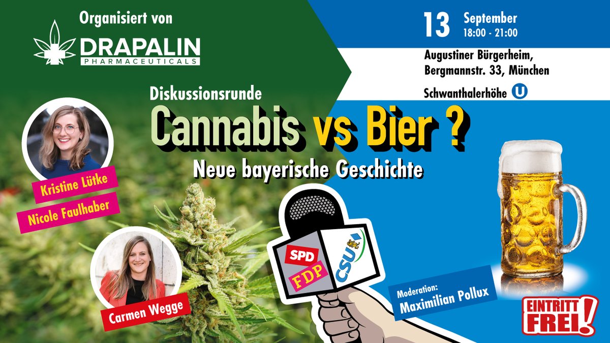 Einladung zur Informativen #Diskussionsrunde in München!

Bei dieser Diskussionsrunde steht das brandneue Gesetz zur #Legalisierung von Cannabis im Fokus - im Kontext der tief verwurzelten Bierkultur unserer geliebten Stadt #München. 

#Politik #Debatte #Bierkultur #Bayern