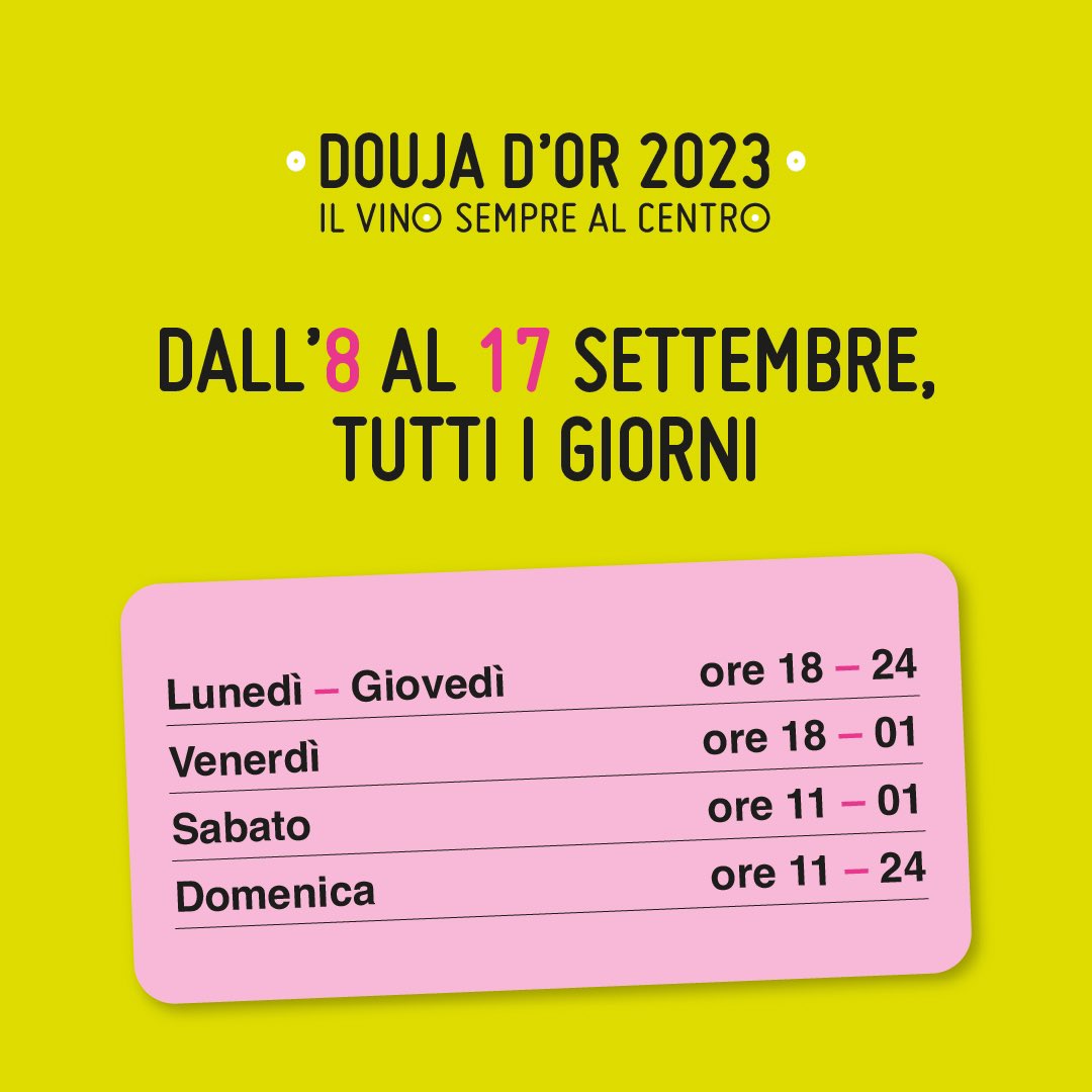 E online il programma della Douja d'Or 2023!
Lo trovate al link doujador.it/wp-content/upl…
Scoprite tutti gli appuntamenti delle singole giornate e prenotate le vostre experience.
Asti vi aspetta!
#doujador2023
#ilvinoalcentro #vino #wine #monferrato #asti
