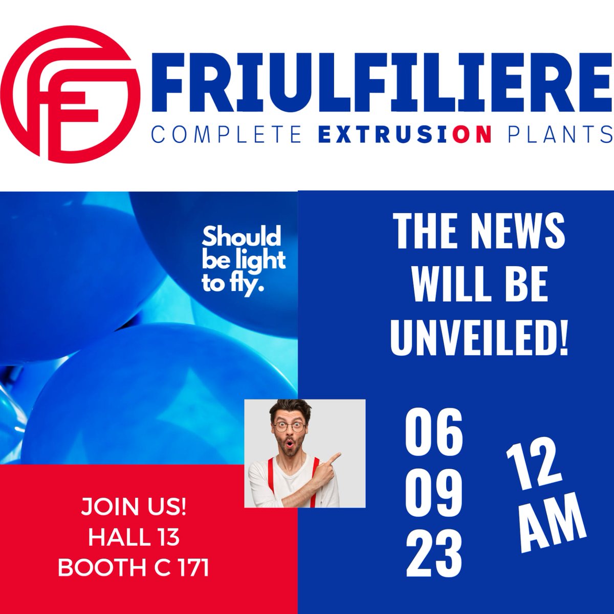 FriulFiliere1's tweet photo. Be a part of the Light News 🎈
@PLASTexhibition 

#THELIGHTEST
#FFTEAM
#CUSTOMERFIRST
#EXSTRUSION
#INNOVATION
FRIUL FILIERE SPA https://t.co/G5MH2L3UQN