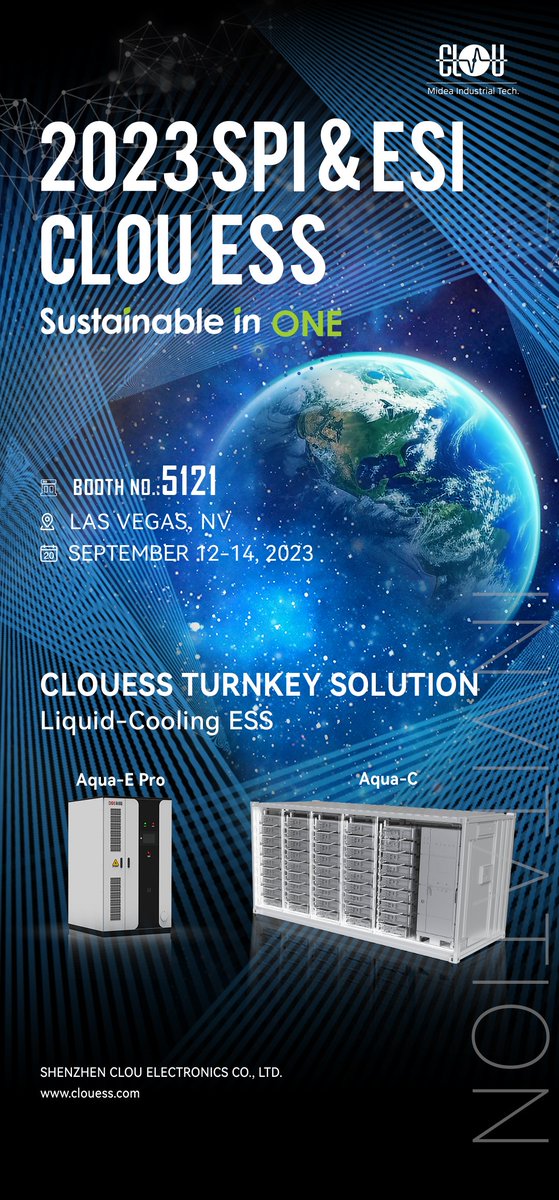 MideaIndustry's tweet photo. Hey everyone! CLOU ESS ( An energy storage company of Midea lndustrial Technology） is coming to SPI&amp;ESI，Las Vagas, NV, Sep 12-14. Check out our amazing energy storage solutions at Booth No 5121. I'm sure I'll see you there, right? #CLOU #LasVegas #SPI #ESI #SolarFuture #REplus https://t.co/njPD40QAP0