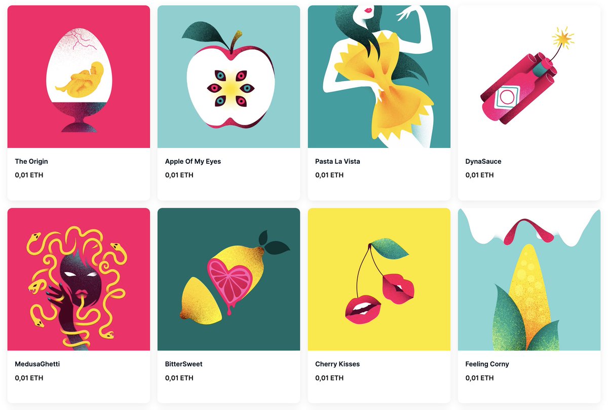🌽🍒🫦 NEW DROP 🍝🍎🍋

8 new food Moments are live!

▪️24 hours auction 
▪️Ending Sept 6 - 10am EST
▪️Starting bid 0.01 ETH
🔗 opensea.io/collection/sca…

(1) Little thread 🧵about the inspiration:

#NFTCommunity