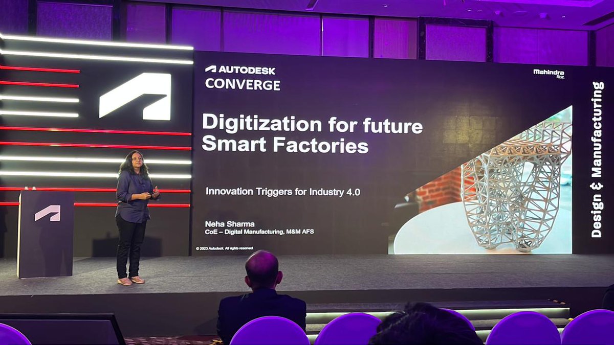 autodeskindia's tweet photo. In the Manufacturing track at Autodesk CONVERGE INDIA 2023, leaders like Nishant Dwivedi, Ganesh Gangadhar Garkhedkar, Hubert Tassin, Neha Sharma, Vidyadhar J, and Shuvo Mukhopadhyay explored how Data, Insights, &amp; Automation drive digital transformation 🏭 https://t.co/lHzTo2n14f