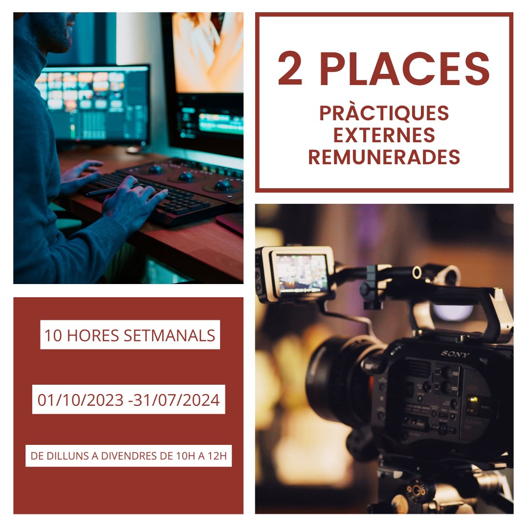 📢𝐂𝐨𝐧𝐯𝐨𝐜𝐚𝐭𝐨̀𝐫𝐢𝐚 𝐨𝐛𝐞𝐫𝐭𝐚! 👉2 places 👥 de pràctiques externes remunerades a la nostra Unitat d'Audiovisuals🎦
➡️10h a la setmana de dilluns a divendres, i de l'octubre fins el juliol!
🌐Ets estudiant URV? Apunta't: 
apps.urv.cat/bequespub/cons…
#URV #estudiants