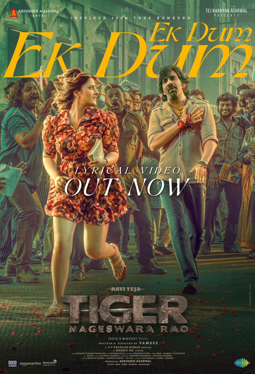 RaviTeja_offl's tweet photo. The TIGER's LOVE ❤️

Here's our #TigerNageswaraRao's First Single :))
#EkDumEkDum❤️‍🔥

 https://t.co/KW8DOY3W8Z https://t.co/xLSxvPZIJR