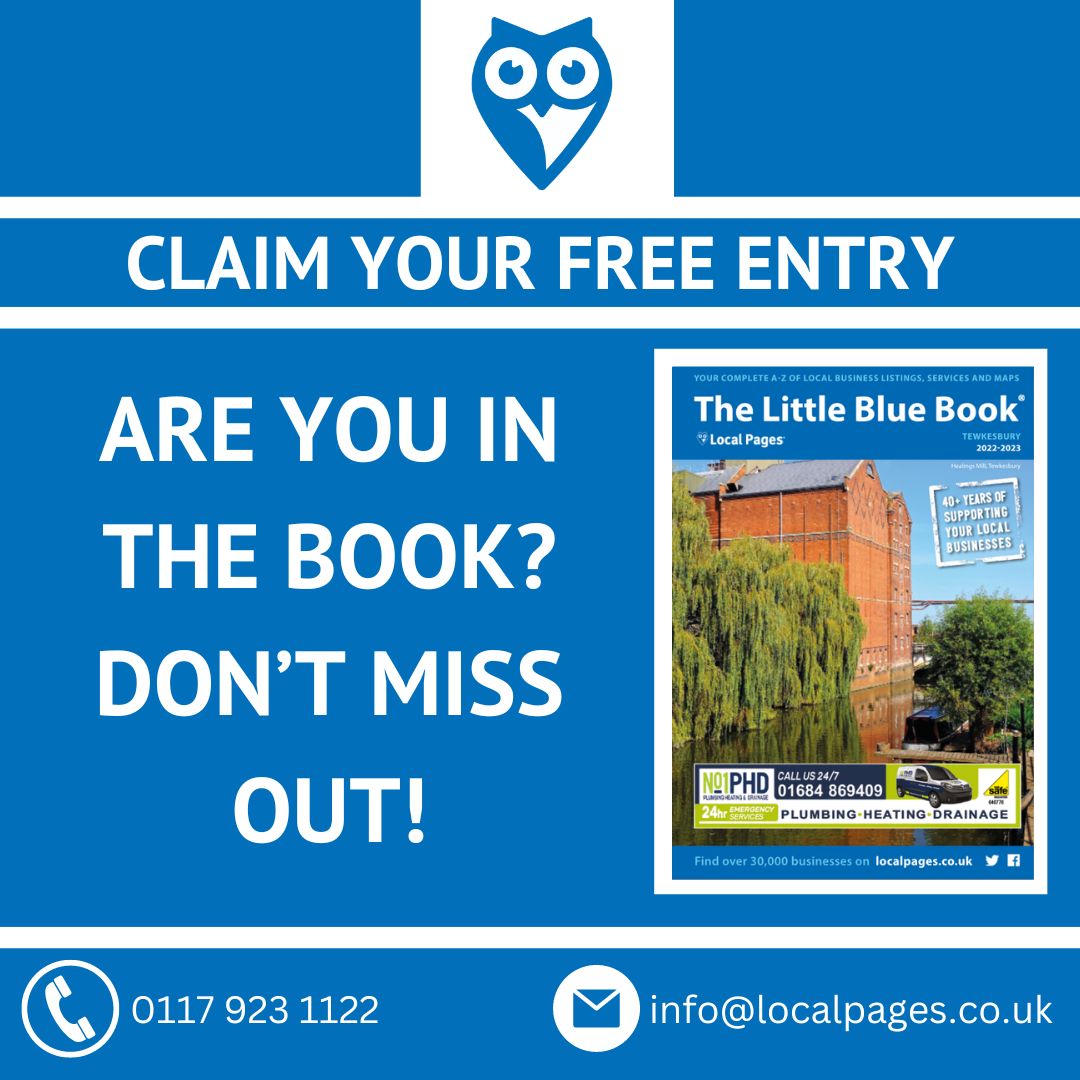Local Pages (@tweetlocalpages) on Twitter photo Local businesses, this is your last chance to claim your free entry to the Local Pages Tewkesbury book.
Reserve your space today!
You can contact us at 0117 923 1122
Alternatively, you can contact us at: info@localpages.co.uk
#localpages #specialoffer #freeentry #tewkesbury Local businesses, this is your last chance to claim your free entry to the Local Pages Tewkesbury book.
Reserve your space today!
You can contact us at 0117 923 1122
Alternatively, you can contact us at: info@localpages.co.uk
#localpages #specialoffer #freeentry #tewkesbury